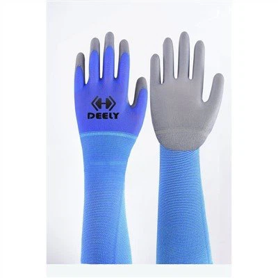 Guanto rivestito in PU grigio allungato blu scuro
