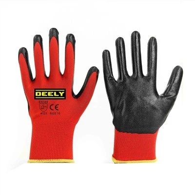 Guanti con rivestimento liscio in nitrile di poliestere rosso